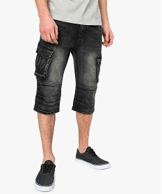bermuda homme en jean avec larges poches sur les cuisses noir7905901_1
