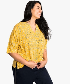 chemise femme a manches coures fluide et imprime fleuri jaune chemisiers et blouses7930001_1