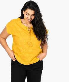 tunique femme sans manches a broderie fleurie ton sur ton jaune chemisiers et blouses7930201_1