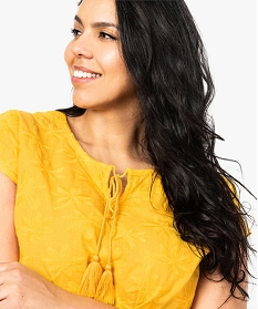 tunique femme sans manches a broderie fleurie ton sur ton jaune chemisiers et blouses7930201_2