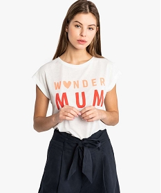 tee-shirt femme coupe loose avec inscription fluo devant blanc7936101_1