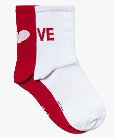 chaussettes femme mi-hautes avec motif love (lot de 2) blanc chaussettes7936501_1