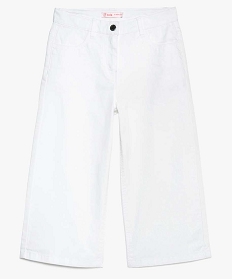 pantalon fille en toile coupe wide cropped blanc pantacourts7941101_2