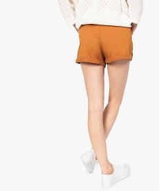 short femme en coton twill avec revers et patte boutonnee brun shorts7944301_3