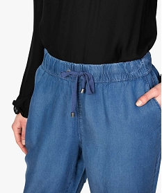 pantalon femme forme carotte fluide a taille elastiquee bleu pantalons7944501_2