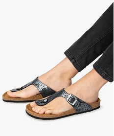 sandales femme a entre-doigts motif cachemire metallise gris sandales plates et nu-pieds7948401_1