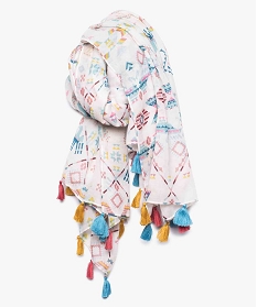 foulard femme a motifs multicolores et finition pompons multicolore7960801_1