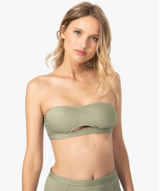 haut de maillot de bain femme effet raye forme bandeau vert7968501_1