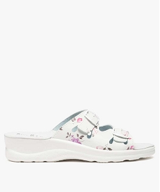 GEMO Mules femme confort à talon compensé et motif floral Blanc