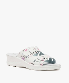 mules femme confort a talon compense et motif floral blanc mules et sabots7977201_2