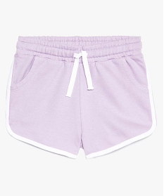 short fille en coton avec biais contrastants et taille elastiquee violet shorts7988501_1