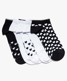 chaussettes femme courtes motifs pandas et cœurs (lot de 5) noir chaussettes7996701_1