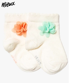 chaussettes bebe fille en coton bio fleurs en organza (lot de 2) beige chaussettes7998401_1