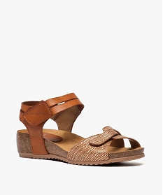 sandales femme a talon compense aspect liege brun sandales plates et nu-pieds8002601_2