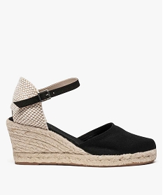 GEMO Sandales femme en toile et talon compensé en corde noir standard