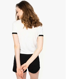 tee-shirt femme a manches courtes avec col contrastant blanc8322701_3