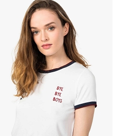 tee-shirt femme avec inscription et finitions bicolores blanc8323301_2