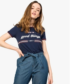 tee-shirt femme avec inscription et finitions bicolores bleu8323601_1
