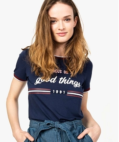 tee-shirt femme avec inscription et finitions bicolores bleu8323601_2