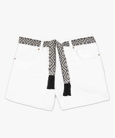 short femme en toile avec ceinture tressee style ethnique blanc shorts8564501_4