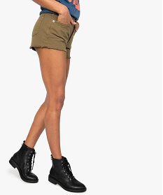 short femme en denim uni colore bord frange vert shorts8564801_1