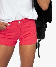 short femme en denim uni colore bord frange rouge shorts8565101_2