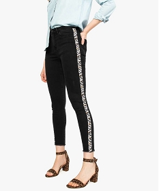jeans femme skinny finition frangee a bandes imprimees leopard noir jeans8565401_1