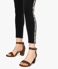 jeans femme skinny finition frangee a bandes imprimees leopard noir jeans8565401_2