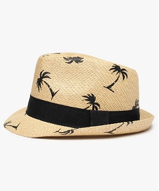 chapeau homme trilby en papier a motifs palmiers beige sacs bandouliere8569001_1