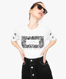 tee-shirt femme court motif zebre a manches boutonnees blanc8580001_1