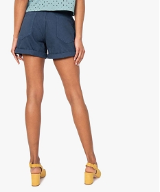 short femme en toile avec broderie en dentelle sur les poches bleu shorts8654201_3
