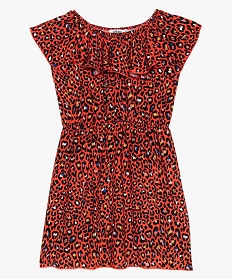 robe fille imprime leopard multicolore a col bardot rouge8679401_1
