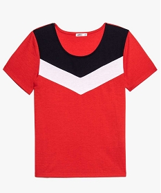 tee-shirt fille avec bandes colorees sur le buste rouge tee-shirts8679901_1