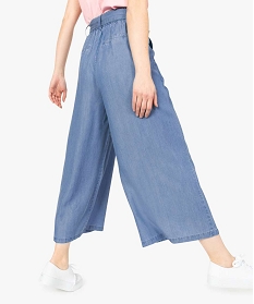 pantalon femme large et court en lyocell avec ceinture a nouer bleu pantalons8699001_3