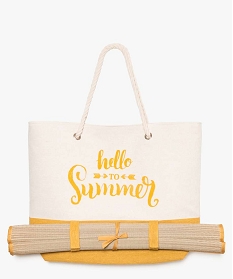 sac de plage en toile bicolore avec inscription et natte de plage jaune cabas - grand volume8702101_1