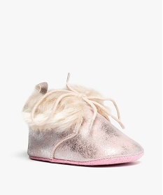 chaussons de naissance bebe fille suedine metallises a lacets rose chaussures de naissance8709501_2