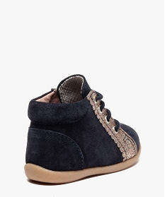 bottillons premiers pas fille en cuir suede et paillettes bleu bebe