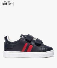 GEMO Baskets garçon dessus cuir bicolore à scratchs Bleu