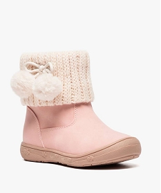 boots fille avec tige tricotee decoree de pompons rose8720301_2