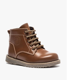 bottines garcon zippees avec dessus cuir uni et lacets ronds bicolores brun boots et bottillons8720901_2