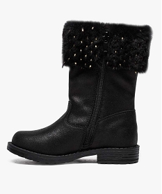 bottes filles zippees a col duveteux et pompons noir8721301_3