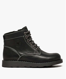 boots garcon zippees dessus cuir uni avec lacets bicolores noir boots et bottillons8723801_1