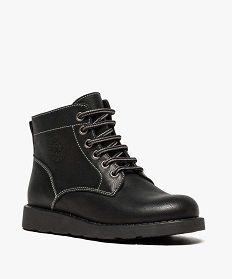 boots garcon zippees dessus cuir uni avec lacets bicolores noir8723801_2