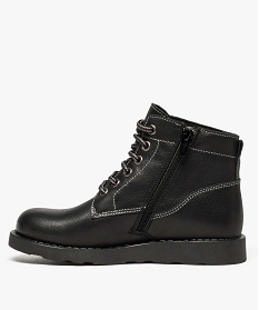 boots garcon zippees dessus cuir uni avec lacets bicolores noir boots et bottillons8723801_3