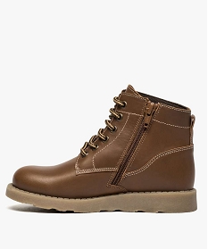boots garcon zippees dessus cuir uni avec lacets bicolores brun boots et bottillons8723901_3