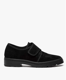 GEMO Chaussures homme à scratch et dessus cuir velours Noir