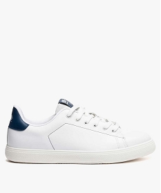 GEMO Baskets homme dessus cuir uni contrefort contrastant blanc chine