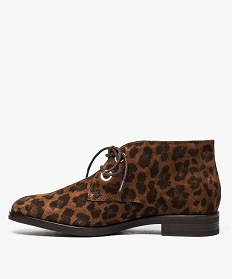 low boots femme dessus cuir imprime imitation leopard orange bottines et boots