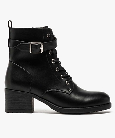 GEMO Bottines femme à talon carré et à lacets avec bride à boucle noir standard