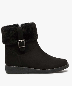 GEMO Boots fourrées femme à talon plat unies à col peluche Noir